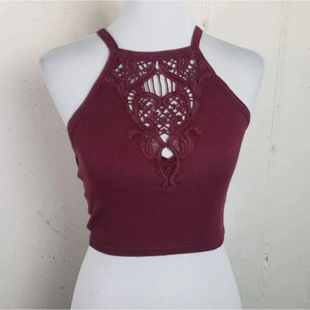 Kendall & Kylie‎ XS maroon Macrame cropped top